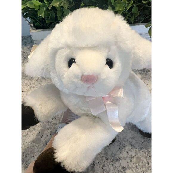Vtg MARY MEYER Sheep lamb plush toy SUPER soft/fuzzy white pink bow RARE! Tag On - Picture 1 of 8
